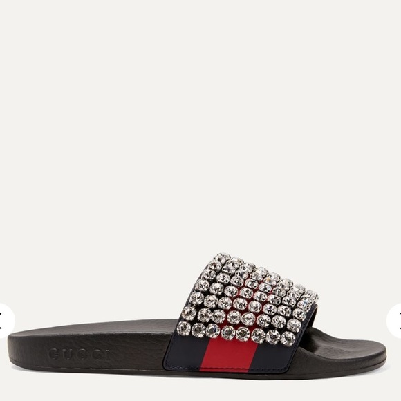 Gucci Crystal black Webb slides NWB size 40 - Picture 3 of 10